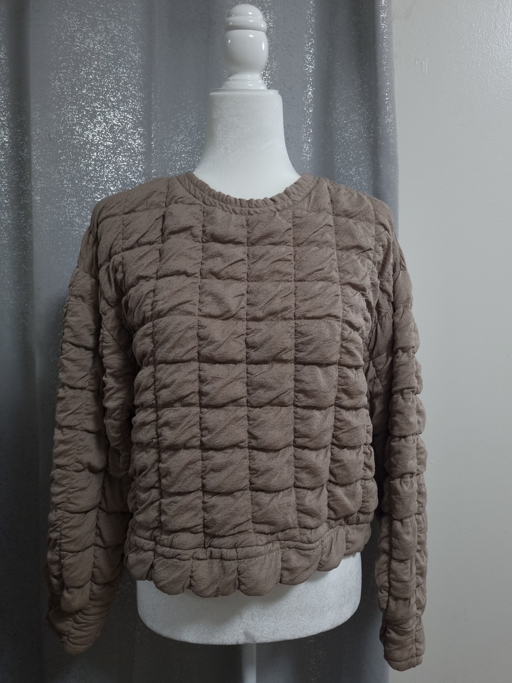 Zara Quilted Textured Sweatshirt Taupe Size S